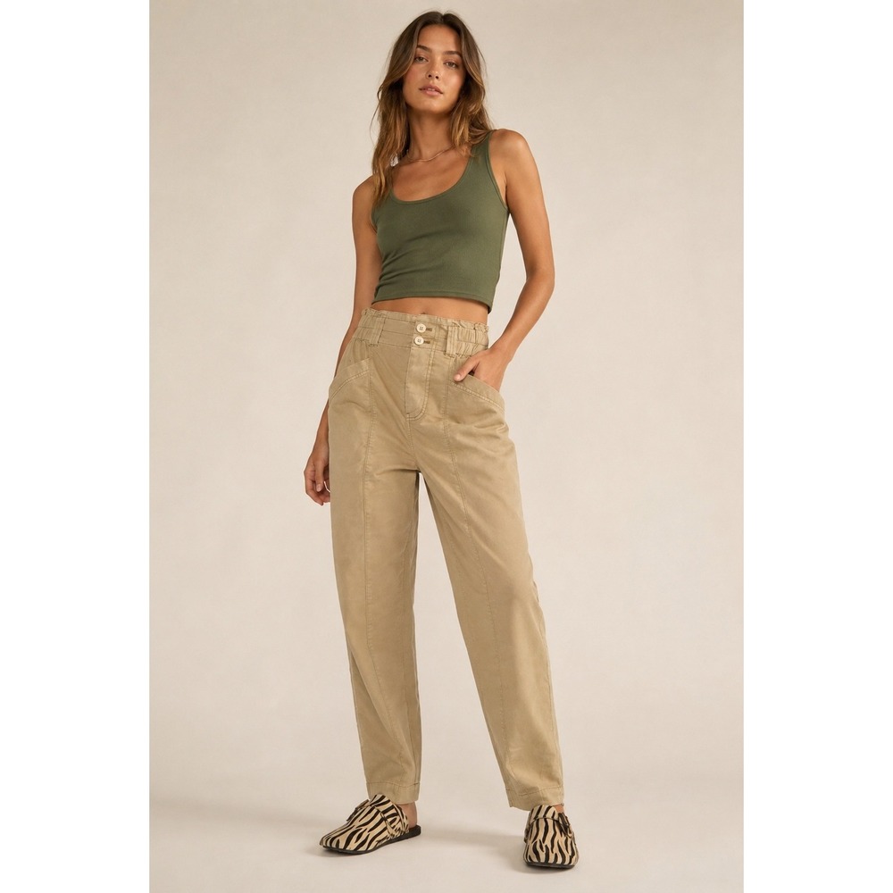 Free People Ready To Run Cinch Waist Cargo Trousers Beige Tan XS OB1235398